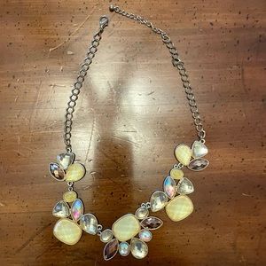 Yellow, brown, clear flower bead necklace